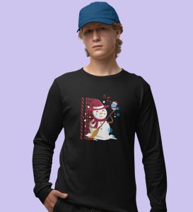 Snowman Sings: Beautifully CraftedFull Sleeve T-shirt Black Perfect Gift For Secret Santa