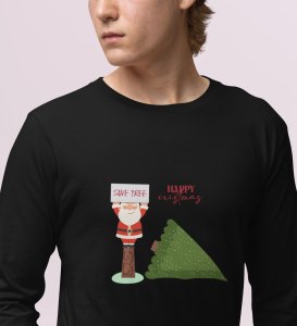 Eco-Friendly Santa: Beautifully DesignedFull Sleeve T-shirt Black Exclusive Gift For Boys Girls