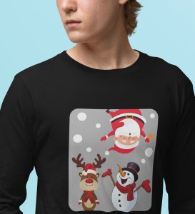 Santa And His Friends: Unwrap Joy withBlack Full Sleeve T-shirt- Durable Design for Festive Gifts For Boys Girls