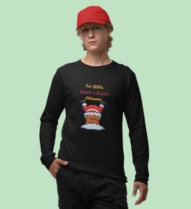 Big Chimney Bigger Gifts: Revamp your Joy withBlack Cutest SantaFull Sleeve T-shirt, Best Gift For Boys Girls