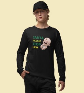 Baby Tears Over Santa:(Black) Elegantly designedFull Sleeve T-shirt, Best Gift For Boys Girls