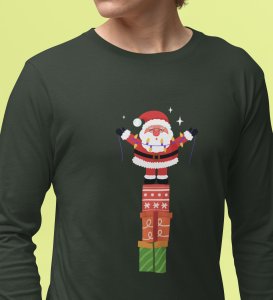 Santa With His Gifts: Most Uniquely DesignedFull Sleeve T-shirt Green Best Gift For Boys Girls