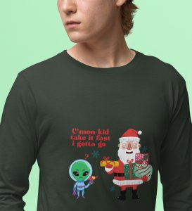Santa & Alien's Talk: Best DesignerFull Sleeve T-shirt Green Best Gift For Boys Girls