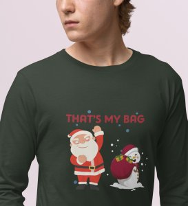 Cranky Little Santa: Funny DesignerFull Sleeve T-shirt Green Best Gift For Boys Girls