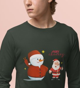 Selfie Santa: Cute DesignerFull Sleeve T-shirt Green Elegant Gift For Kids