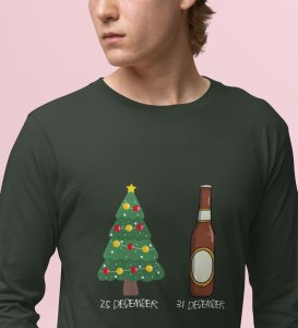 Christmas Cheer Later Chilled Beer: Humorously DesignedFull Sleeve T-shirt Green Perfect Gift For Secret Santa