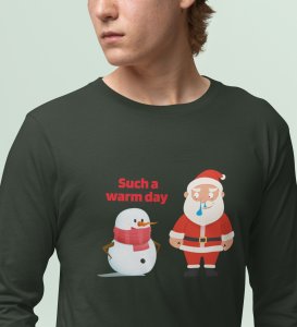 Sneezy Santa: Funny & Cute DesignerFull Sleeve T-shirt Green Perfect Gift For Secret Santa