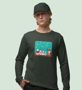 Santa's Squad: Cute DesignedFull Sleeve T-shirt Green Perfect Gift For kids