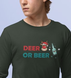 Deer Or Beer: Beautifully CraftedFull Sleeve T-shirtsGreen Best Gift for Boys Girls