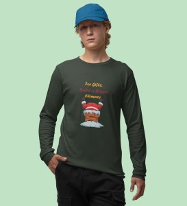Big Chimney Bigger Gifts: Revamp your Joy withGreen Cutest SantaFull Sleeve T-shirt, Best Gift For Boys Girls