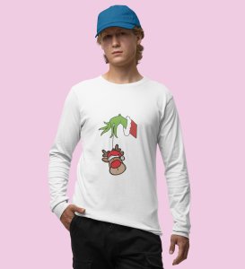 Alien & Reindeer:White Christmas Edition PrintedFull Sleeve T-shirt - Ideal for Spreading Holiday Cheer at Gym, Yoga, and Outdoor Activities