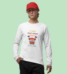 Big Chimney Bigger Gifts: Revamp your Joy withWhite Cutest SantaFull Sleeve T-shirt, Best Gift For Boys Girls