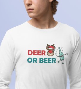 Deer Or Beer: Beautifully CraftedFull Sleeve T-shirtsWhite Best Gift for Boys Girls