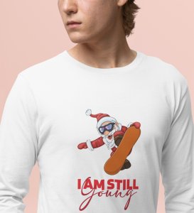 Goofy & Young Santa:Best DesignerFull Sleeve T-shirt White Perfect Gift For Boys Girls