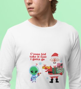 Santa & Alien's Talk: Best DesignerFull Sleeve T-shirt White Best Gift For Boys Girls