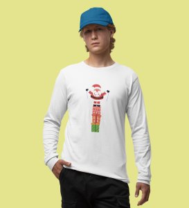 Santa With His Gifts: Most Uniquely DesignedFull Sleeve T-shirt White Best Gift For Boys Girls