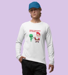 Cute Santa With Alien: Cutest DesignedFull Sleeve T-shirt White Best Gift For Kids