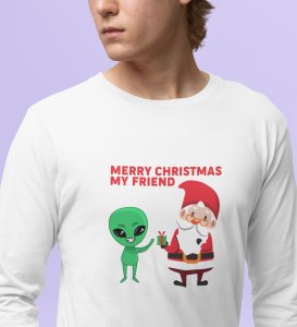 Cute Santa With Alien: Cutest DesignedFull Sleeve T-shirt White Best Gift For Kids
