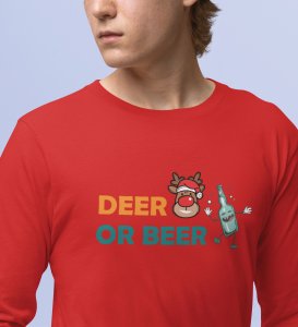 Deer Or Beer: Beautifully CraftedFull Sleeve T-shirtsRed Best Gift for Boys Girls