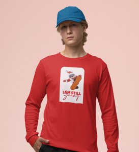 Goofy & Young Santa:Best DesignerFull Sleeve T-shirt Red Perfect Gift For Boys Girls