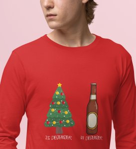 Christmas Cheer Later Chilled Beer: Humorously DesignedFull Sleeve T-shirt Red Perfect Gift For Secret Santa