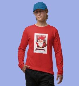 Angry Young Santa: Cute Santa DesignedFull Sleeve T-shirt Red Unique Gift For Secret Santa