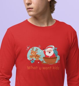 Gen-Z Santa At Service: Best DesignedFull Sleeve T-shirt Red Most Liked Gift For Boys Girls