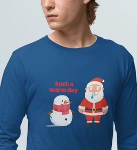 Sneezy Santa: Funny & Cute DesignerFull Sleeve T-shirt Blue Perfect Gift For Secret Santa
