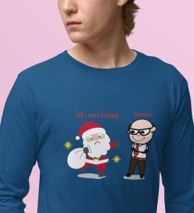 Corporate Santa: Funny DesignedFull Sleeve T-shirt Blue Best Gift For Secret Santa