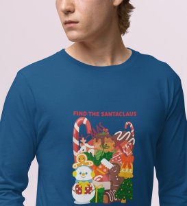 Missing Santa: Mysterious DesignedFull Sleeve T-shirt Blue Unique Gifts For Secret Santa