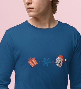 Gift + Winter = Santa: Unique DesignedFull Sleeve T-shirt Blue Best Gift For Christmas Eve