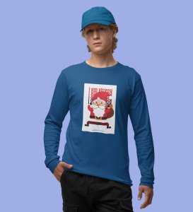 Angry Young Santa: Cute Santa DesignedFull Sleeve T-shirt Blue Unique Gift For Secret Santa