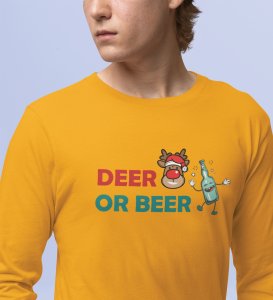 Deer Or Beer: Beautifully CraftedFull Sleeve T-shirtsYellow Best Gift for Boys Girls