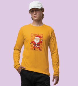 Party Time Santa: Happy Santa Designed AmazingFull Sleeve T-shirt Yellow Best Gift For Secret Santa