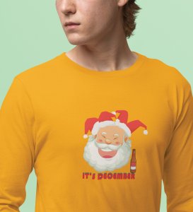 Drunkard Santa : Amazingly DesignedFull Sleeve T-shirt Yellow Best Gift For Christmas Celebration