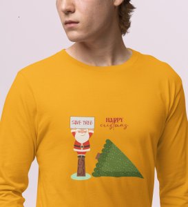 Eco-Friendly Santa: Beautifully DesignedFull Sleeve T-shirt Yellow Exclusive Gift For Boys Girls