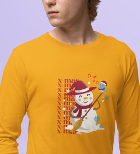Snowman Sings: Beautifully CraftedFull Sleeve T-shirt Yellow Perfect Gift For Secret Santa