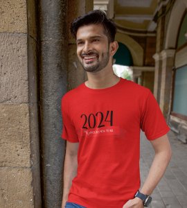 Greetings For New YearRed New Year Printed T-shirt For Mens
