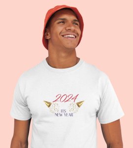 It's A New YearWhite Graphic Printed T-shirt For Mens Boys