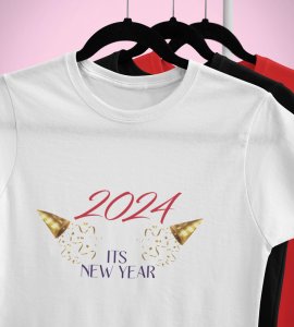 It's A New YearWhite Graphic Printed T-shirt For Mens Boys