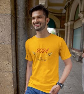 It's A New YearYellow Graphic Printed T-shirt For Mens Boys