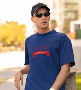 Welcome 2024Blue Graphics Printed T-shirt For Mens On New Year Theme Best Gift For New Year