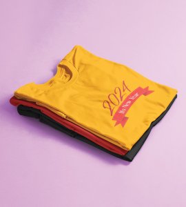 Welcome 2024Yellow Graphics Printed T-shirt For Mens On New Year Theme Best Gift For New Year