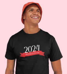 Greetings For New YearBlack New Year Printed T-shirt For Mens