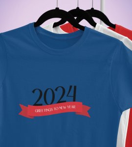 Greetings For New YearBlue New Year Printed T-shirt For Mens