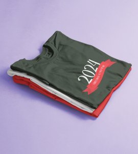 Greetings For New YearGreen New Year Printed T-shirt For Mens