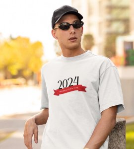Greetings For New YearWhite New Year Printed T-shirt For Mens