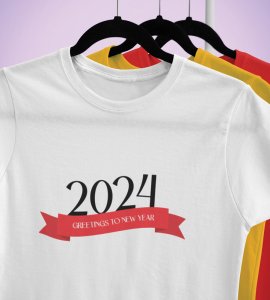 Greetings For New YearWhite New Year Printed T-shirt For Mens
