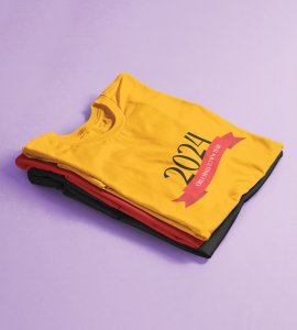 Greetings For New YearYellow New Year Printed T-shirt For Mens