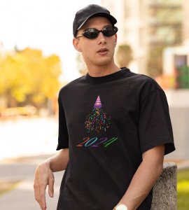 New year Bells Black Men's Printed T-shirt For Mens Boys